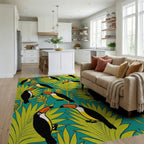 Tropical Toucan Foliage Pattern Rug Living Room View