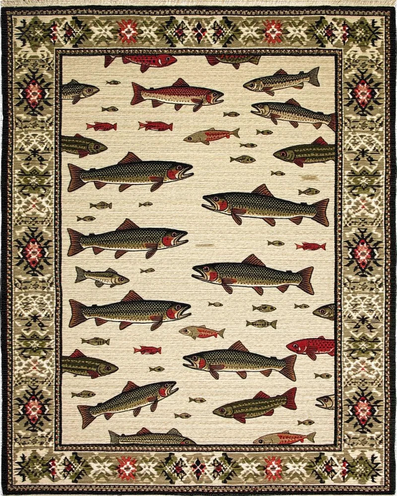 Trout Fish School Cream Combed Rug - Cutout View