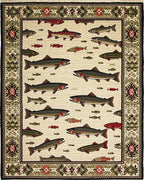Trout Fish School Cream Combed Rug - Cutout View