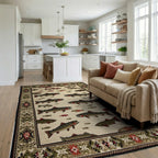 Trout Fish School Cream Combed Rug - Living Room View