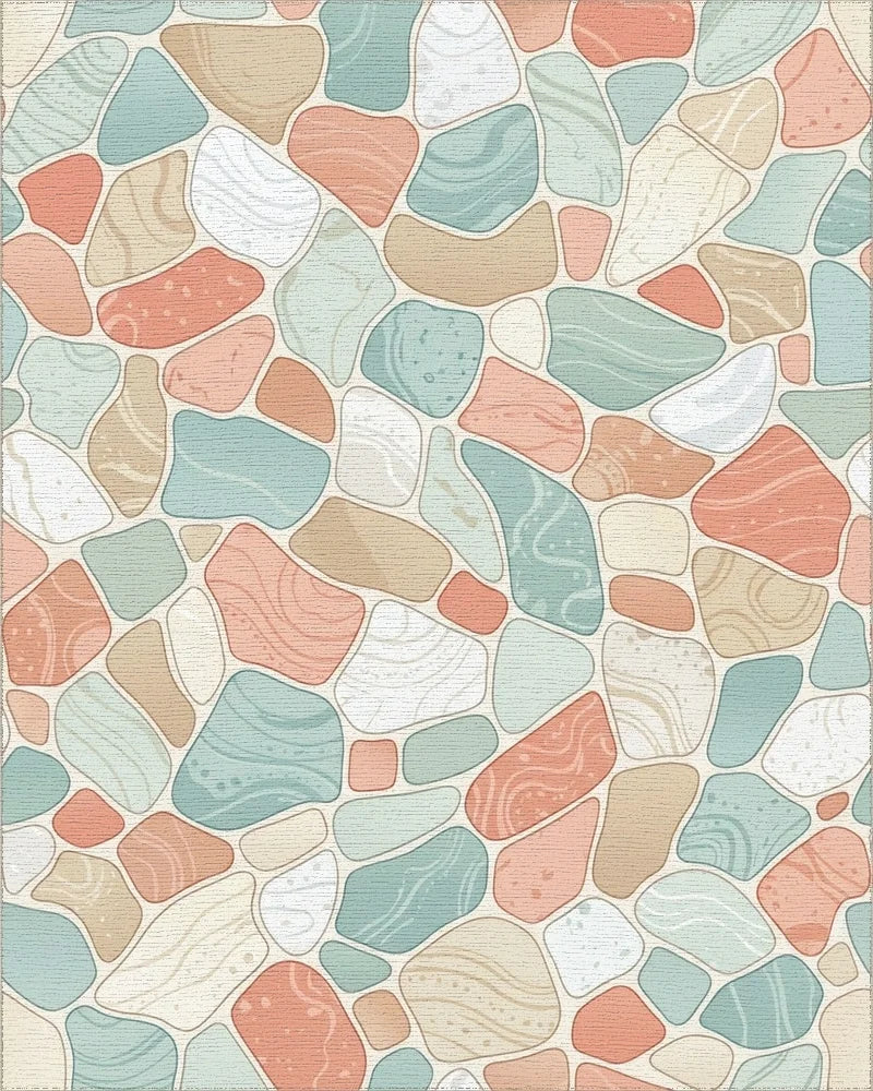 Tumbled Stone Pastel Coastal Mosaic Rug - Cutout View