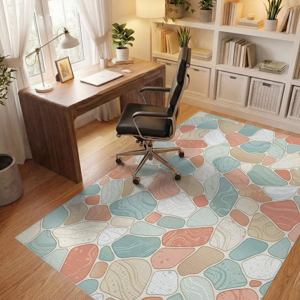 Tumbled Stone Pastel Coastal Mosaic Rug Office View