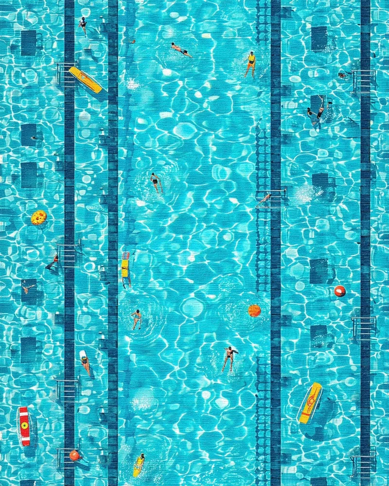 Turquoise Pool Lanes Swimmers Rug - Cutout View