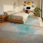 Turtle Ocean Wave Coastal Art Rug - Bedroom View