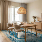 Two Blue Seahorses Ocean Shells Rug - Dining Room View