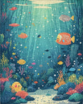 Underwater Coral Reef Fish Scene Rug - Cutout View