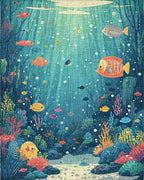 Underwater Coral Reef Fish Scene Rug - Cutout View