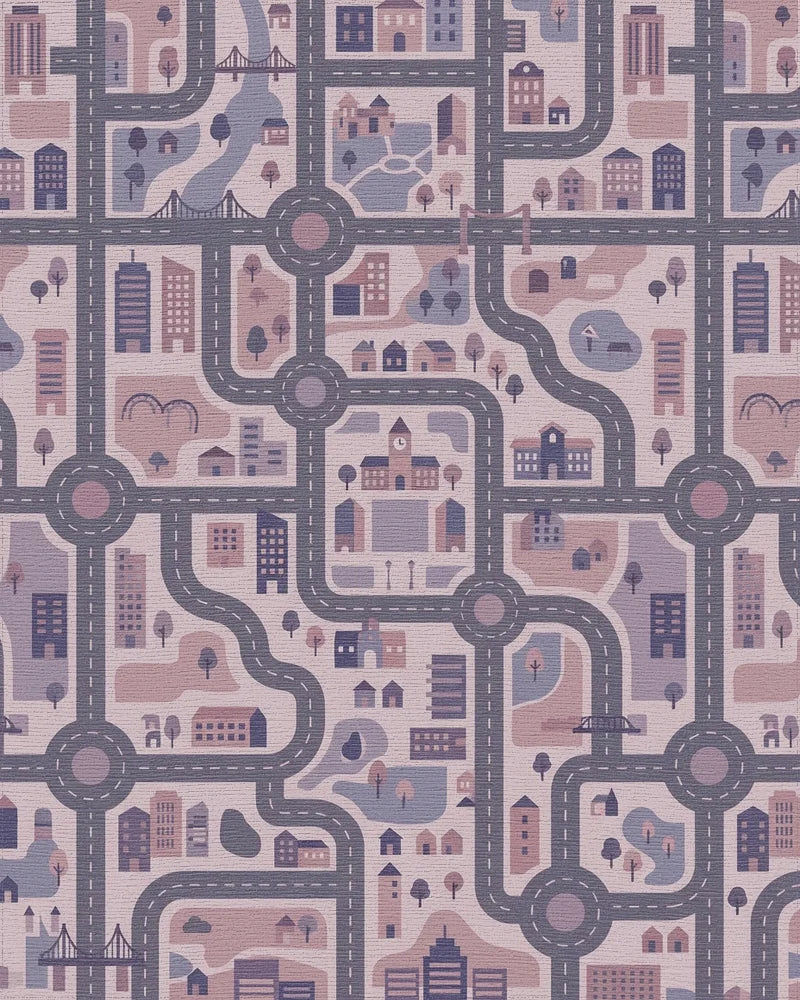 Urban Cityscape Street Map Amethyst Rug - Cutout View