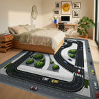 Urban Traffic Greenery Pattern Rug - Bedroom View