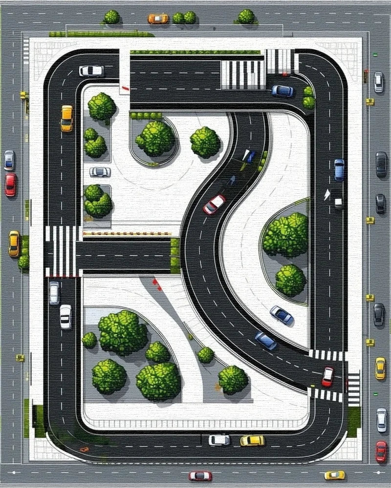 Urban Traffic Greenery Pattern Rug - Cutout View