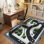 Urban Traffic Greenery Pattern Rug - Office View