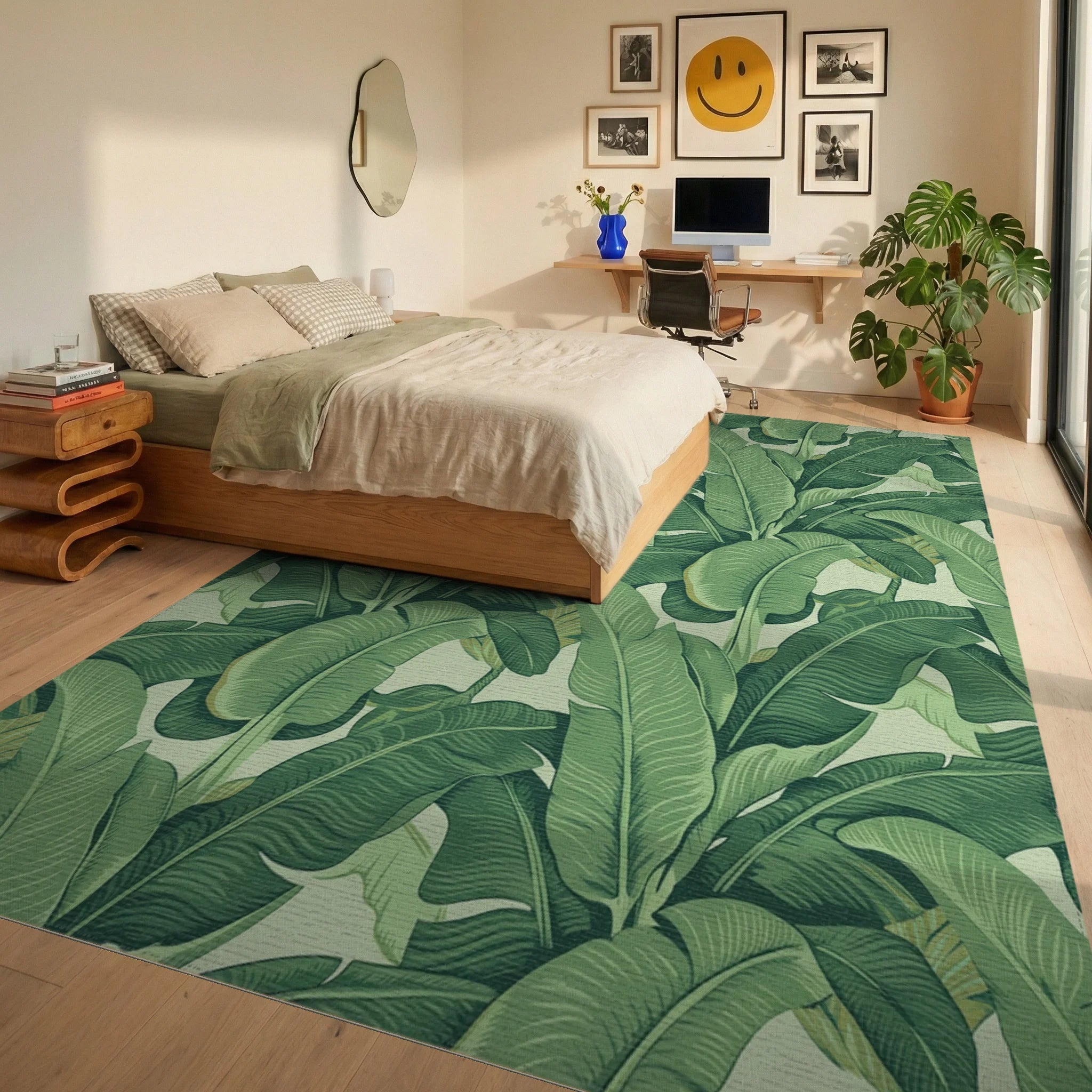 Verdant Banana Leaf Garland Rug Bedroom View
