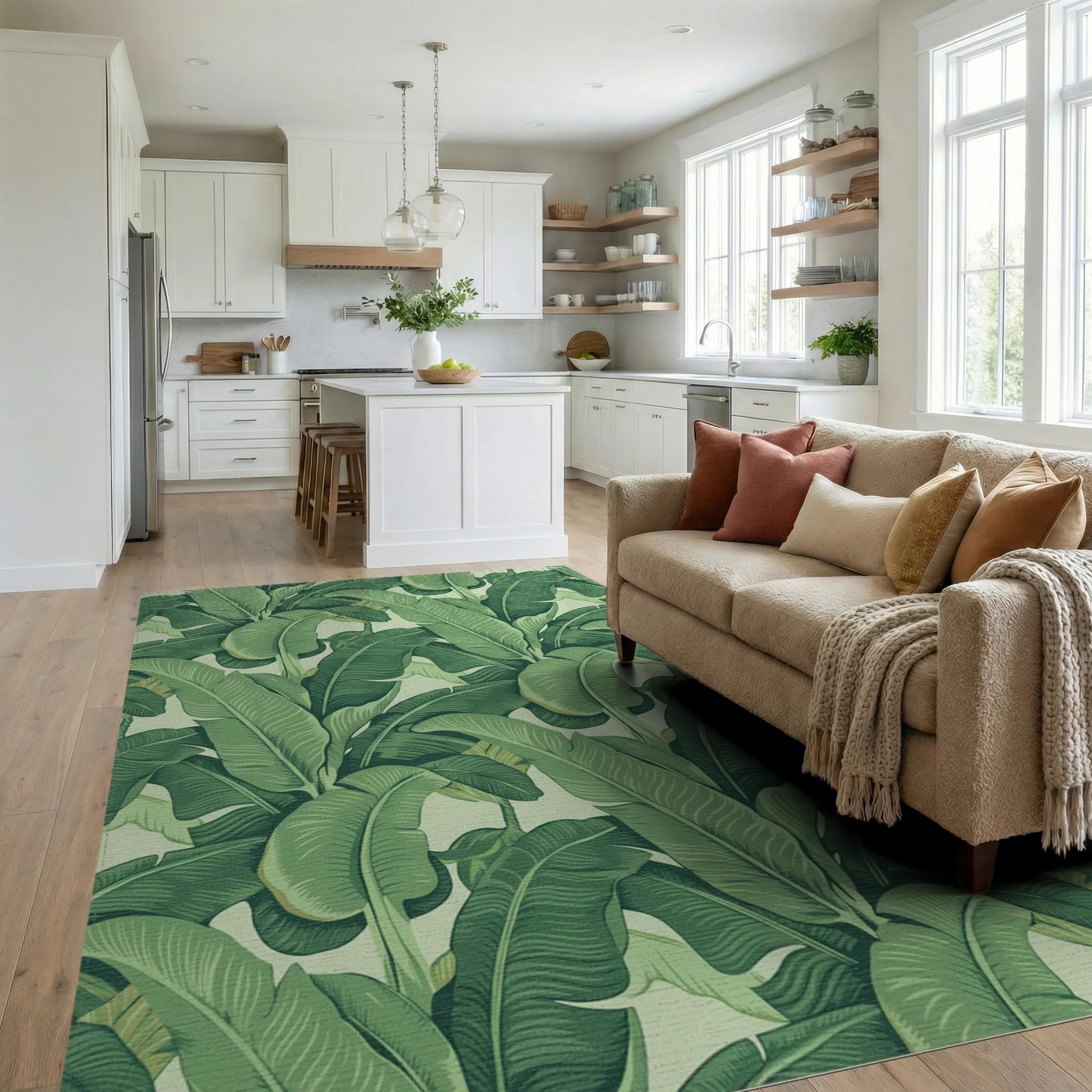 Verdant Banana Leaf Garland Rug Living Room View