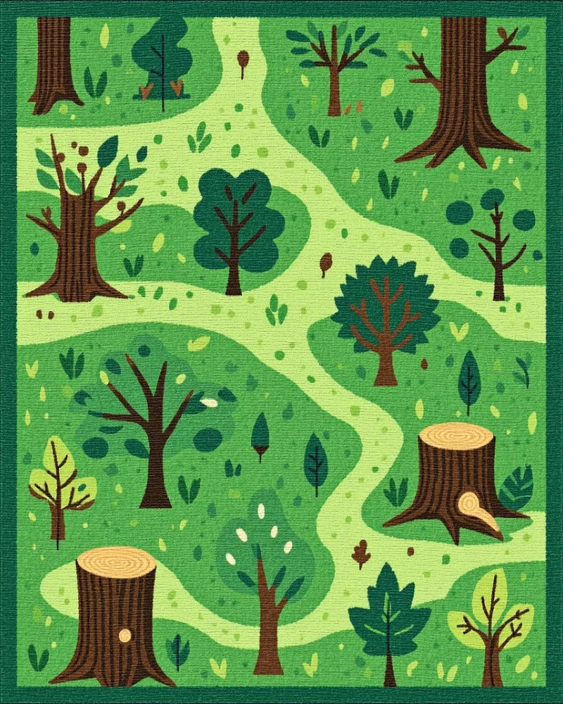 Verdant Forest Path Woodland Scene Rug - Cutout View