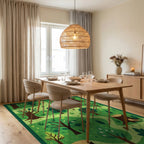 Verdant Forest Path Woodland Scene Rug - Dining Room View