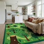 Verdant Forest Path Woodland Scene Rug - Living Room View