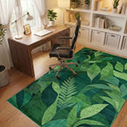 Verdant Green Botanical Leaf Collage Rug - Office View