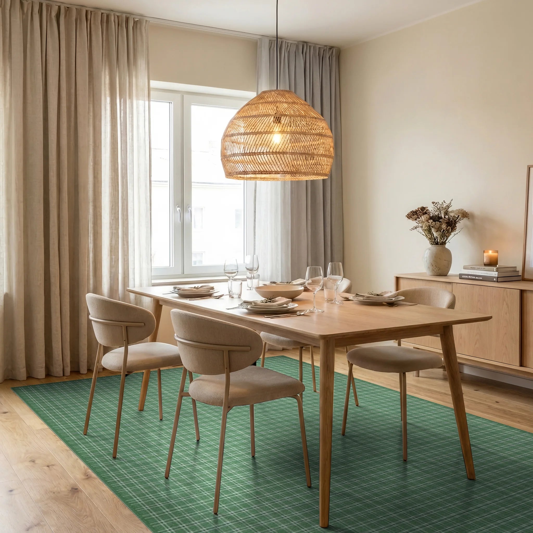 Verdant Green Classic Plaid Rug - Dining Room View