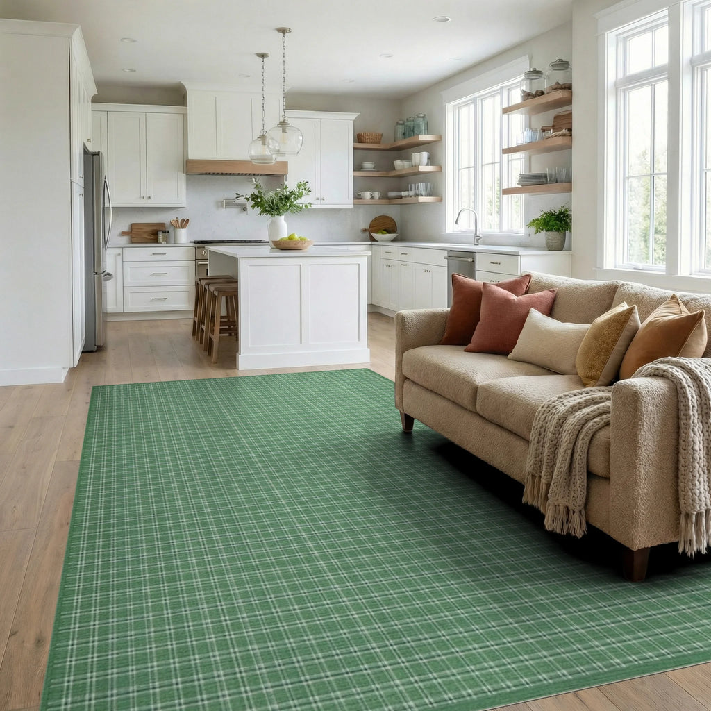 Verdant Green Classic Plaid Rug - Living Room View