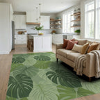 Verdant Green Tropical Leaf Arrangement Rug Living Room View