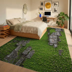 Verdant Mossy Bark Texture Rug - Bedroom View