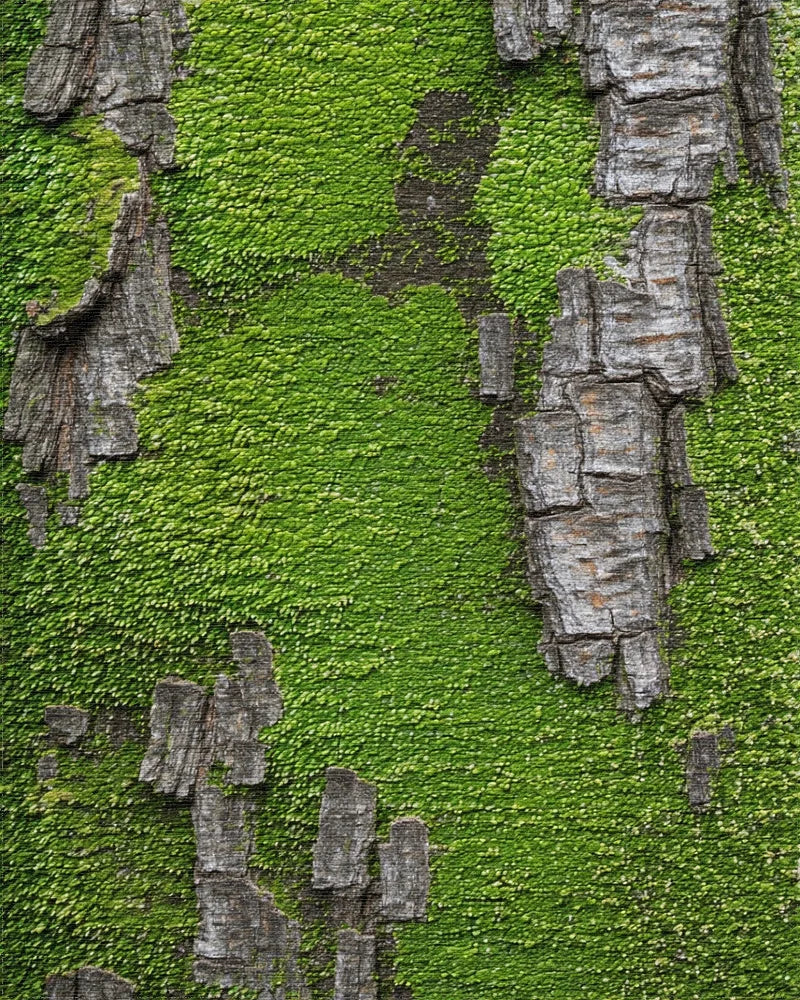 Verdant Mossy Bark Texture Rug - Cutout View