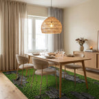 Verdant Mossy Bark Texture Rug - Dining Room View