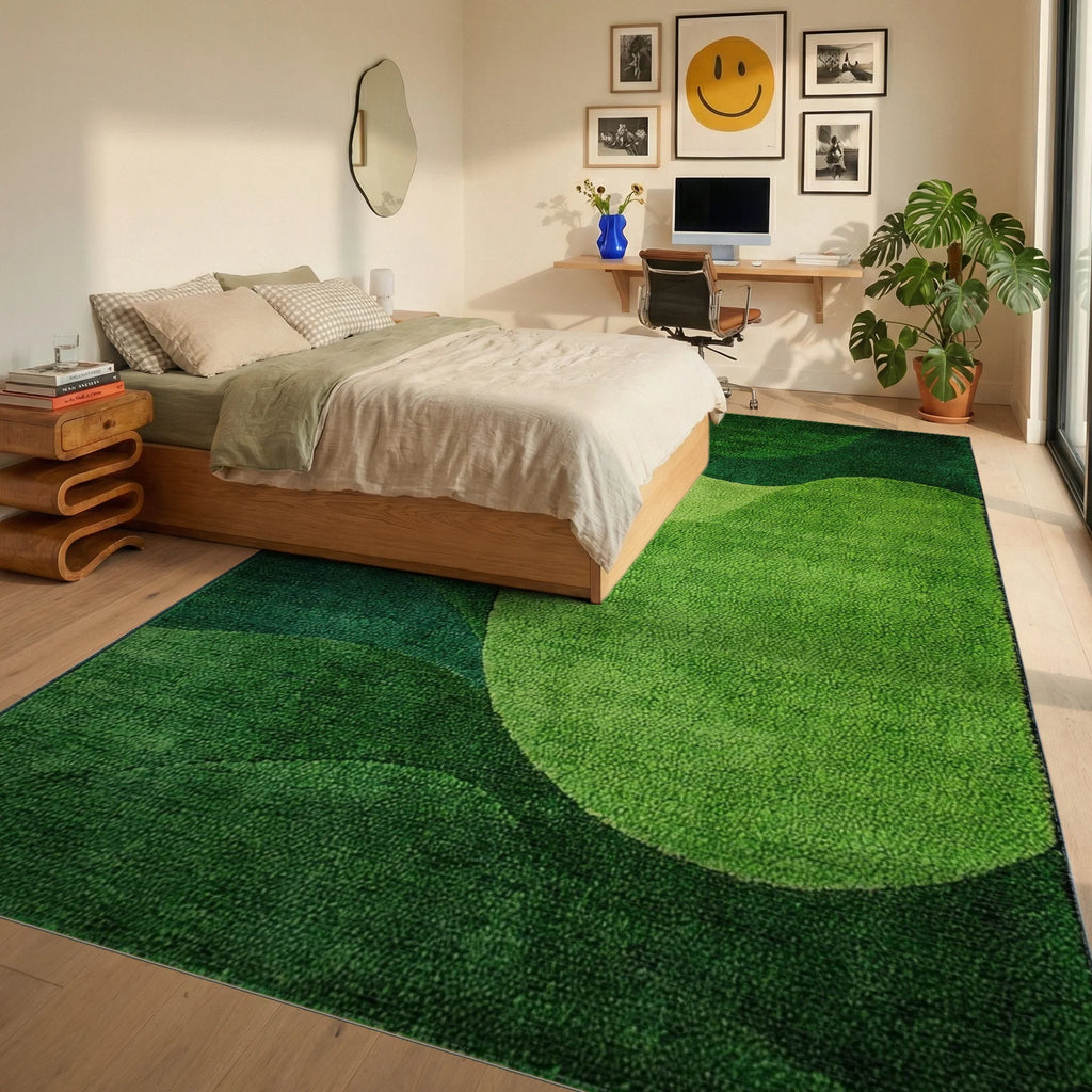 Verdant Organic Flowing Shapes Rug - Bedroom View
