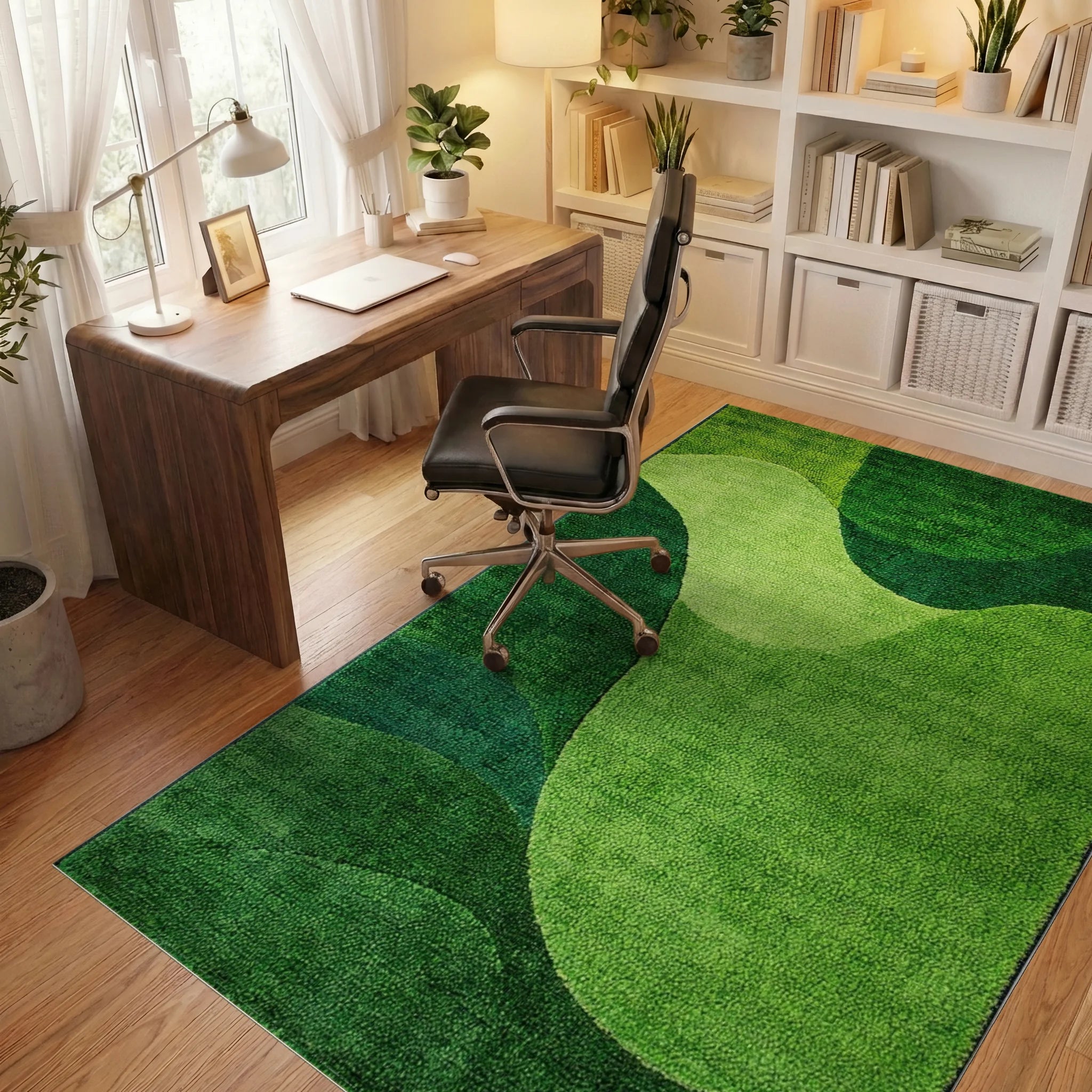 Verdant Organic Flowing Shapes Rug - Office View