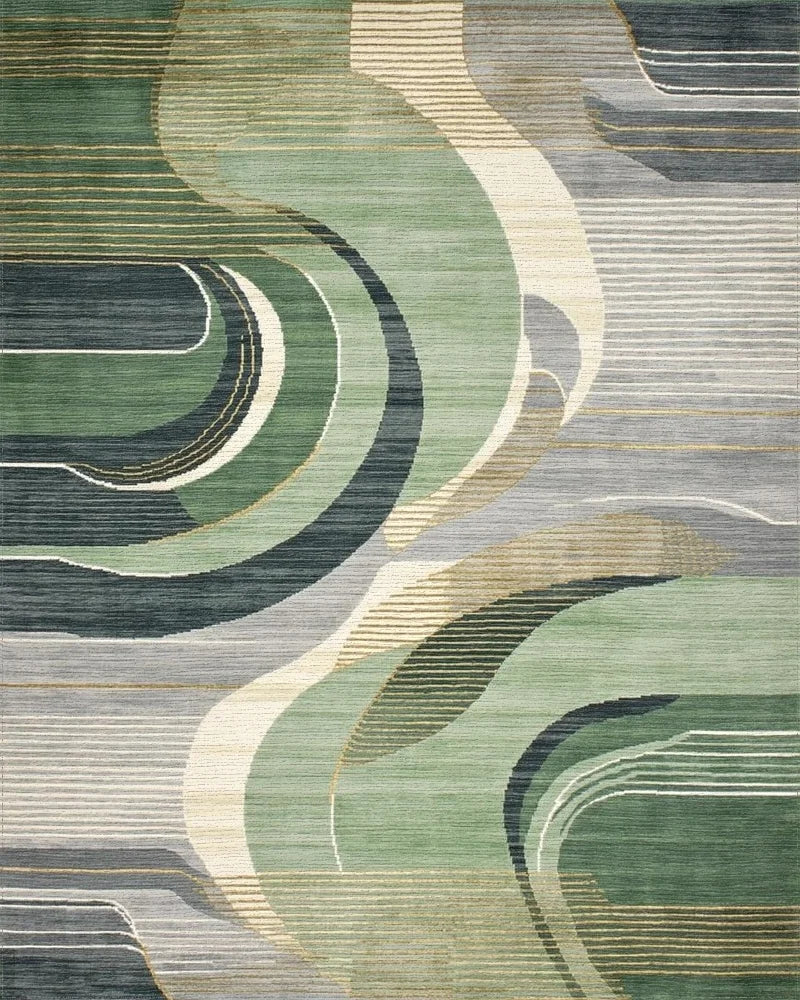 Verdant Wave Abstract Art Rug - Cutout View