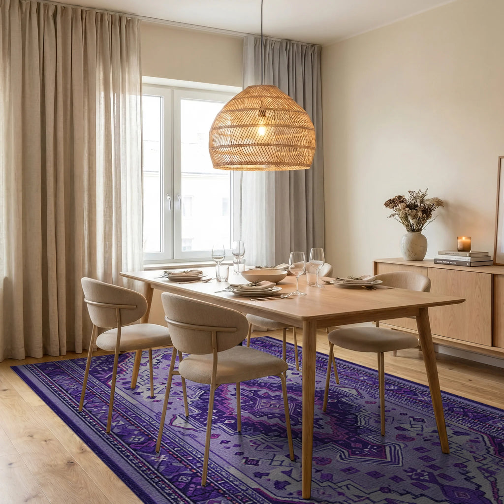 Vibrant Amethyst Medallion Oriental Rug - Dining Room View