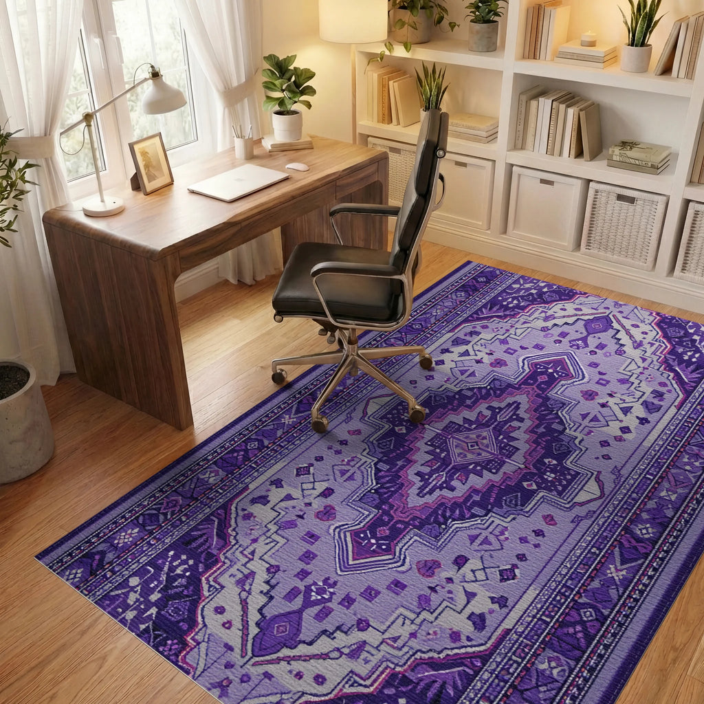 Vibrant Amethyst Medallion Oriental Rug - Office View