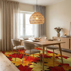 Vibrant Autumn Maple Leaf Pattern Rug - Dining Room View