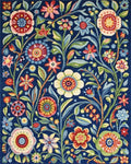 Vibrant Blue Folk Floral Garden Rug - Cutout View