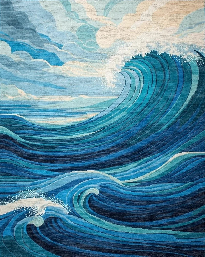 Vibrant Blue Ocean Wave Water Rug - Cutout View