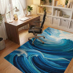 Vibrant Blue Ocean Wave Water Rug - Office View