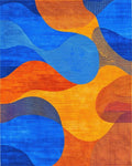 Vibrant Blue Orange Wavy Flow Rug - Cutout View