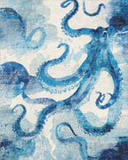 Vibrant Blue Watercolor Octopus Garden Rug - Cutout View