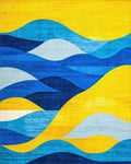 Vibrant Blue Yellow Layered Waves Rug - Cutout View