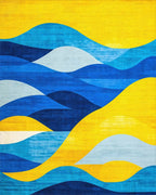 Vibrant Blue Yellow Layered Waves Rug - Cutout View