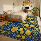 Vibrant Citrus Berry Floral Pattern Rug Bedroom View