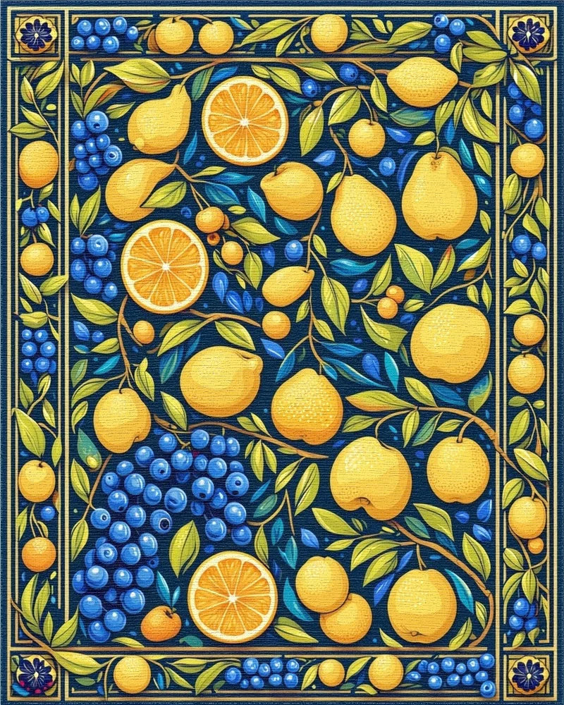 Vibrant Citrus Berry Floral Pattern Rug - Cutout View