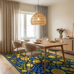 Vibrant Citrus Berry Floral Pattern Rug Dining Room View