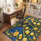 Vibrant Citrus Berry Floral Pattern Rug Office View