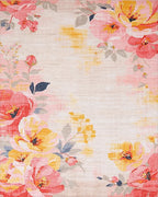 Vibrant Coral Yellow Floral Bouquet Rug - Cutout View