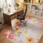 Vibrant Coral Yellow Floral Bouquet Rug - Office View