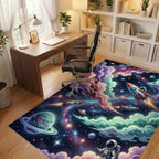 Vibrant Cosmic Astronaut Galaxy Space Rug Office View