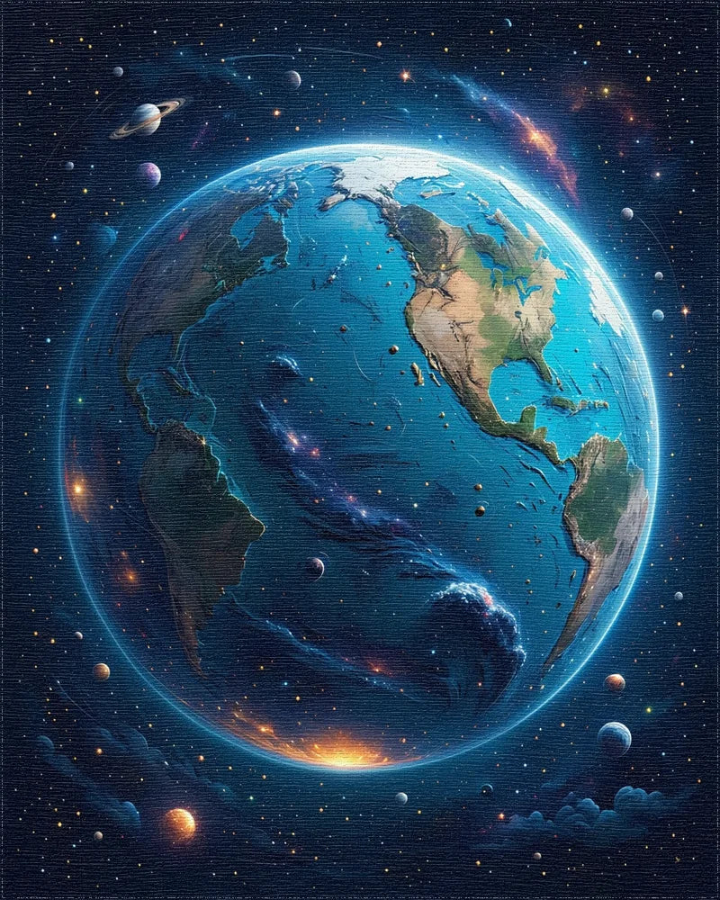Vibrant Cosmic Earth Galaxy Rug - Cutout View