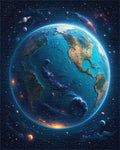 Vibrant Cosmic Earth Galaxy Rug - Cutout View