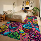 Vibrant Cupcake Sprinkle Candy Toss Rug Bedroom View